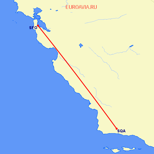 перелет Santa Ynez — Сан Франциско на карте