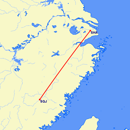 перелет Шехди — Шанхай на карте