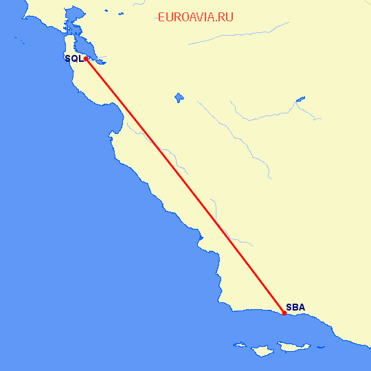 перелет Сан Карлос — Санта Барбара на карте