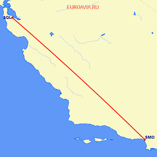 перелет Сан Карлос — Санта Моника на карте
