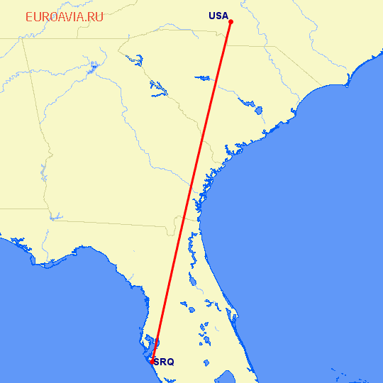 перелет Сарасота — Конкорд на карте