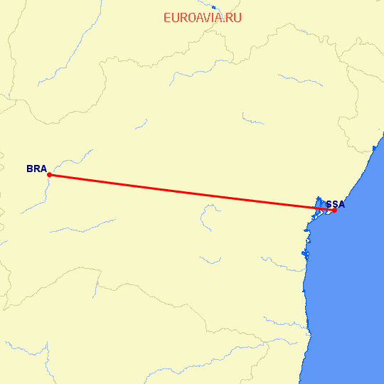 перелет Сальвадор — Barreiras на карте