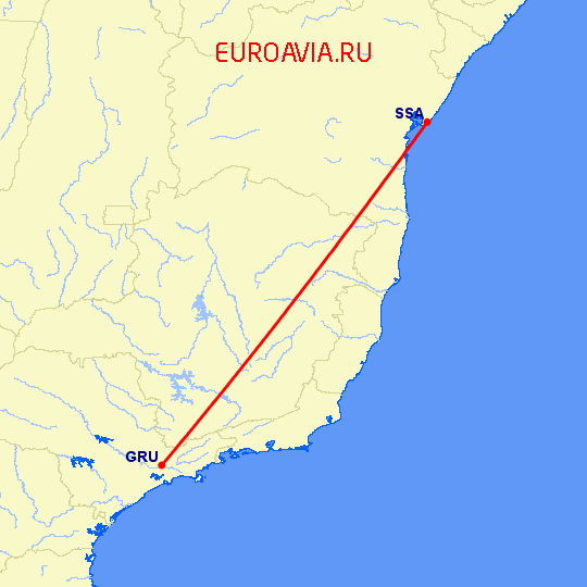 перелет Сальвадор — Сан Паулу на карте