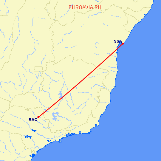 перелет Сальвадор — Ribeirao Preto на карте