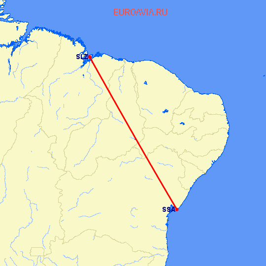 перелет Сальвадор — Sao Luis на карте