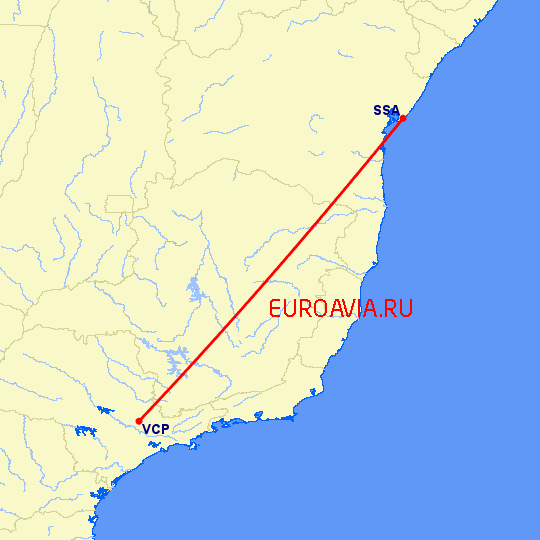 перелет Сальвадор — Сан Паулу на карте