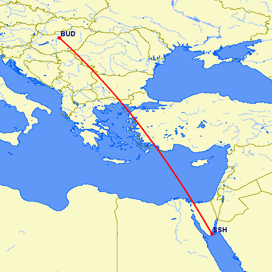 перелет Шарм эль Шейх — Будапешт на карте