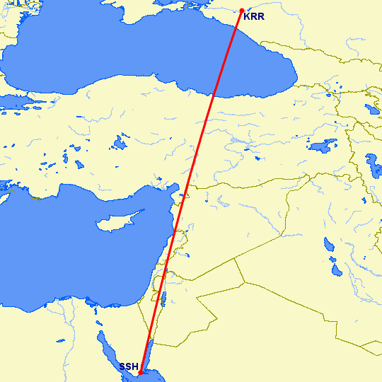 перелет Шарм эль Шейх — Краснодар на карте