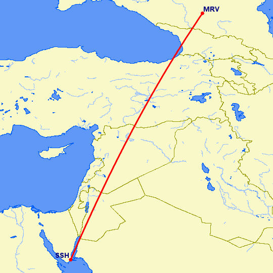 перелет Шарм эль Шейх — Минеральные Воды на карте