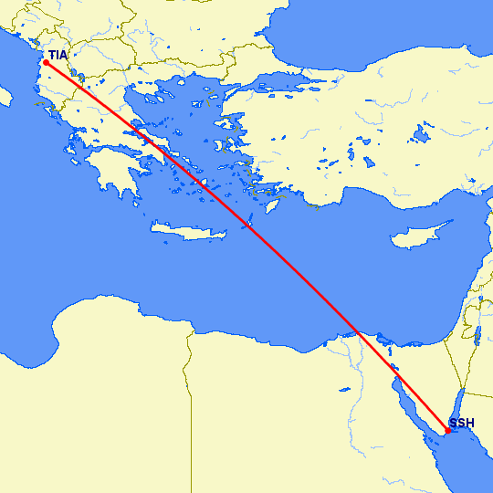 перелет Шарм эль Шейх — Тирана на карте