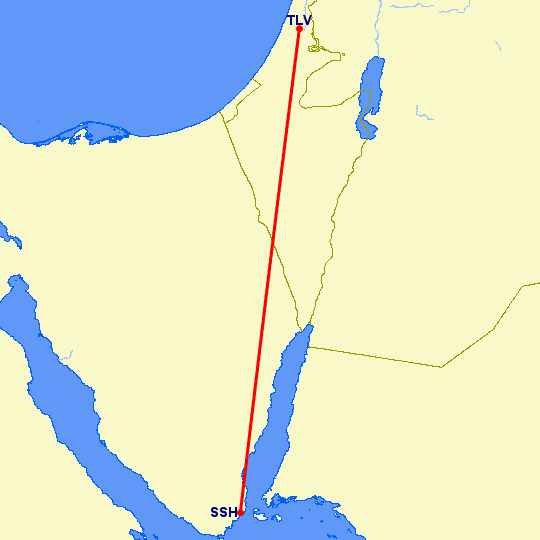 перелет Шарм эль Шейх — Тель Авив на карте