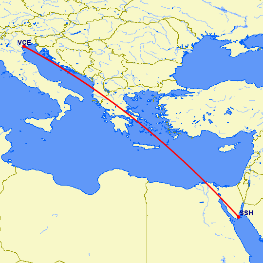 перелет Шарм эль Шейх — Венеция на карте