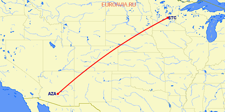 перелет Saint Cloud — Финикс на карте