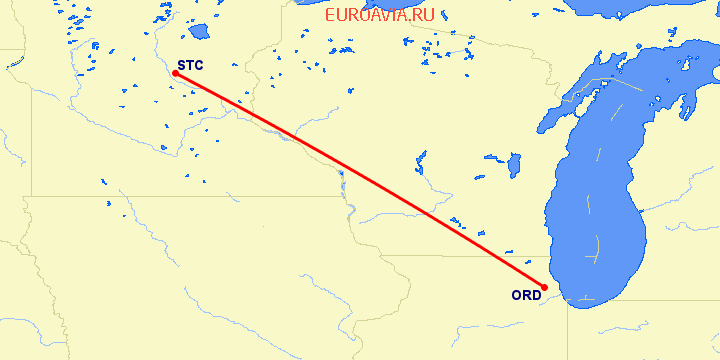 перелет Saint Cloud — Чикаго на карте