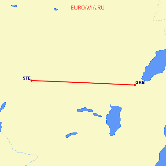 перелет Stevens Point — Грин Бэй на карте
