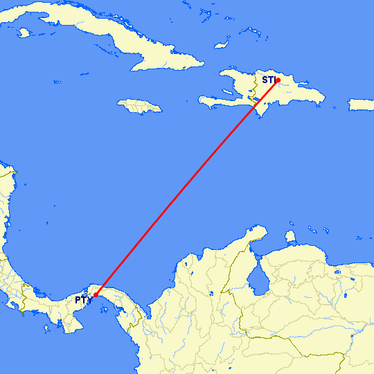 перелет Сантьяго — Панама Сити на карте
