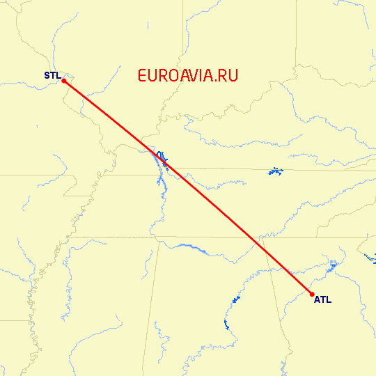 перелет Сент Луис — Атланта на карте