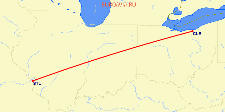перелет Сент Луис — Кливленд на карте