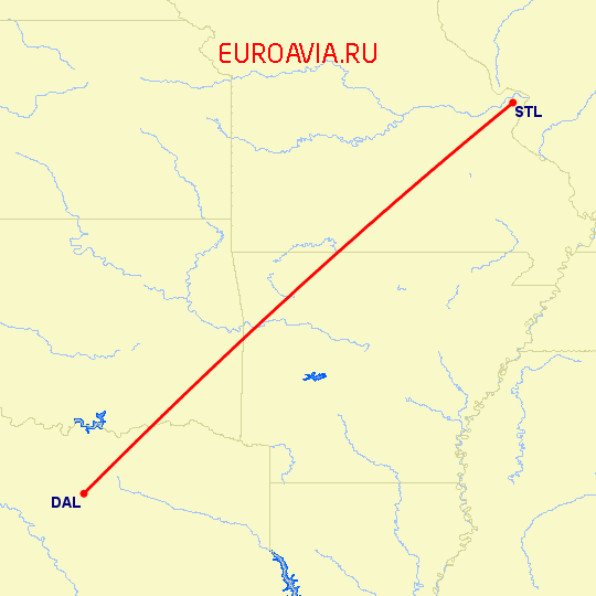 перелет Сент Луис — Даллас на карте