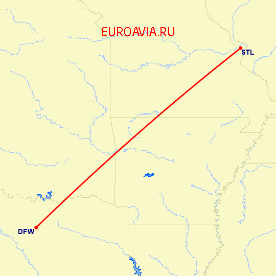 перелет Сент Луис — Даллас на карте