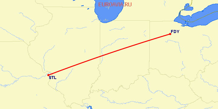 перелет Сент Луис — Findlay на карте