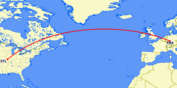 перелет Сент Луис — Франкфурт на Майне на карте