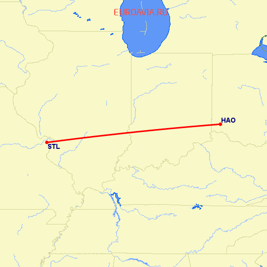 перелет Сент Луис — Гамильтон на карте