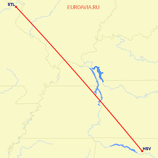 перелет Сент Луис — Хантсвилл на карте
