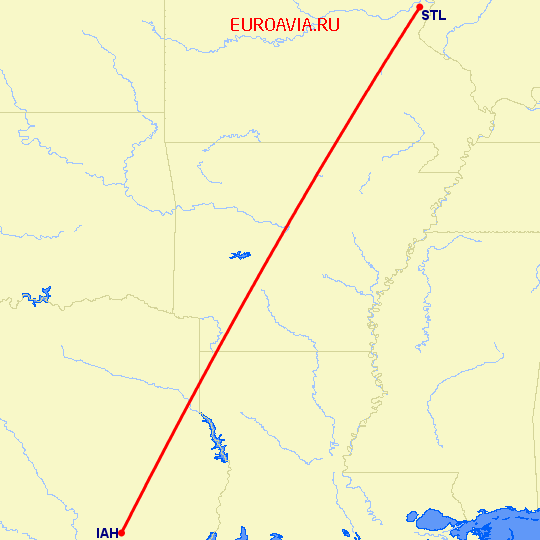 перелет Сент Луис — Хьюстон на карте