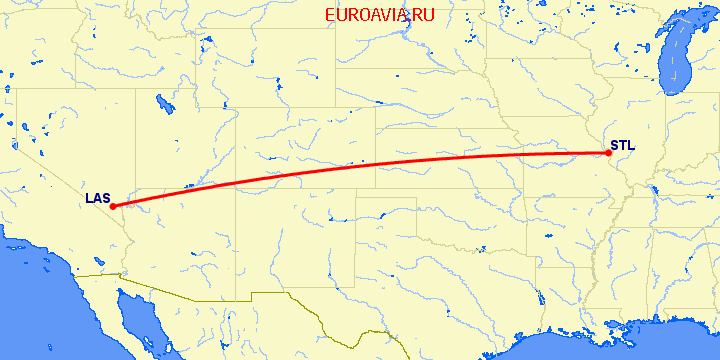 перелет Сент Луис — Лас Вегас на карте