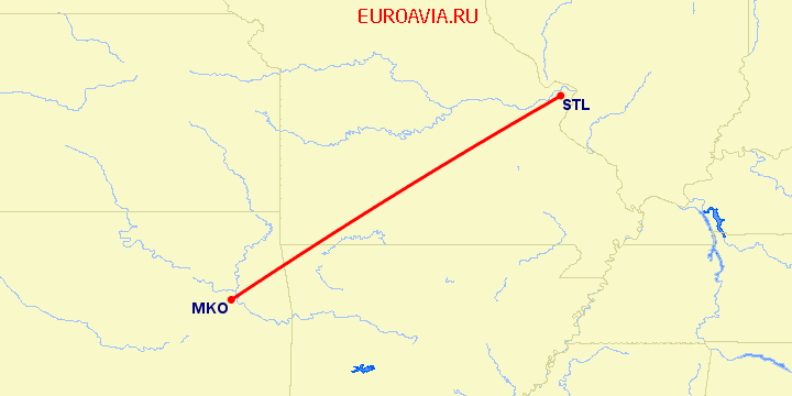 перелет Сент Луис — Muskogee на карте