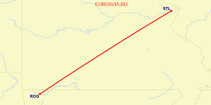перелет Сент Луис — Rogers на карте