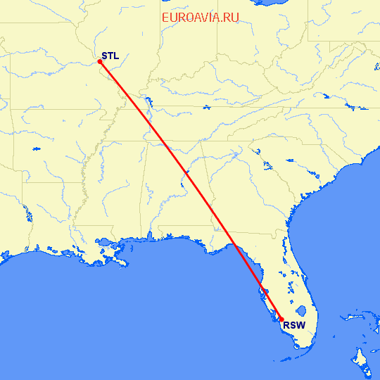 перелет Сент Луис — Форт Майерс на карте