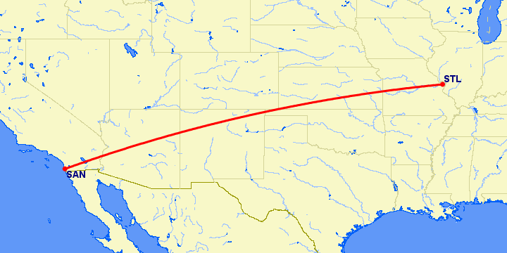 перелет Сент Луис — Сан Диего на карте