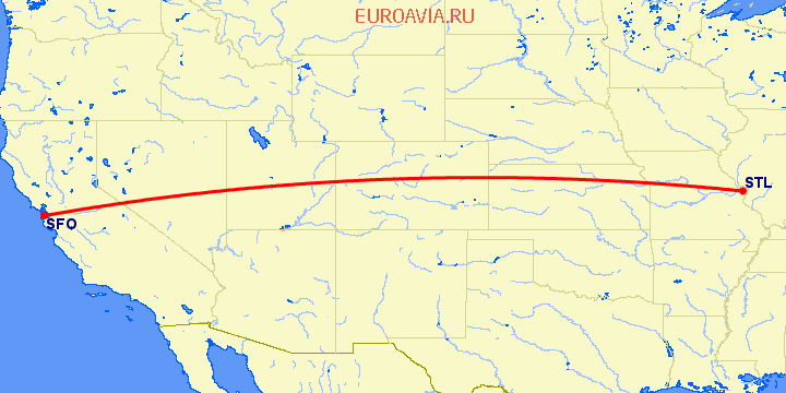 перелет Сент Луис — Сан Франциско на карте