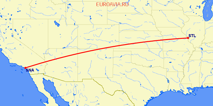 перелет Сент Луис — Санта Ана на карте
