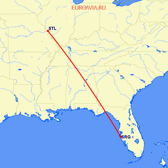 перелет Сент Луис — Сарасота на карте