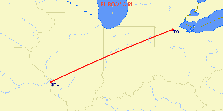перелет Сент Луис — Toledo на карте