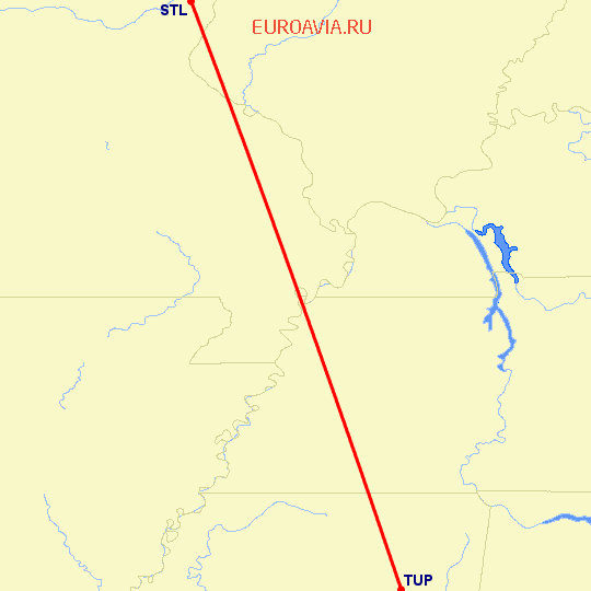 перелет Сент Луис — Тупело на карте