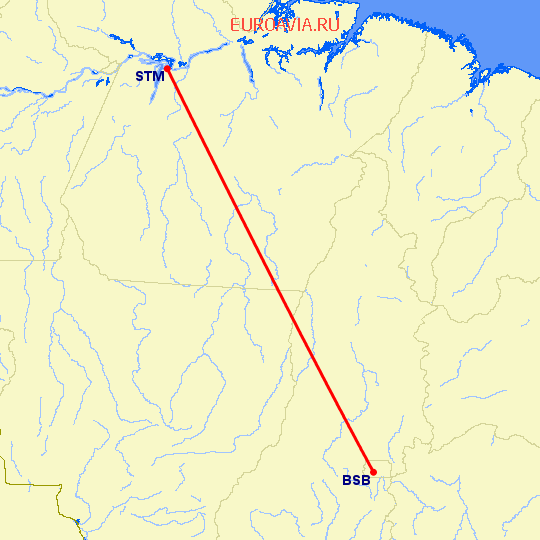 перелет Сантарем — Бразилия на карте