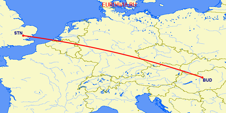 перелет Лондон — Будапешт на карте