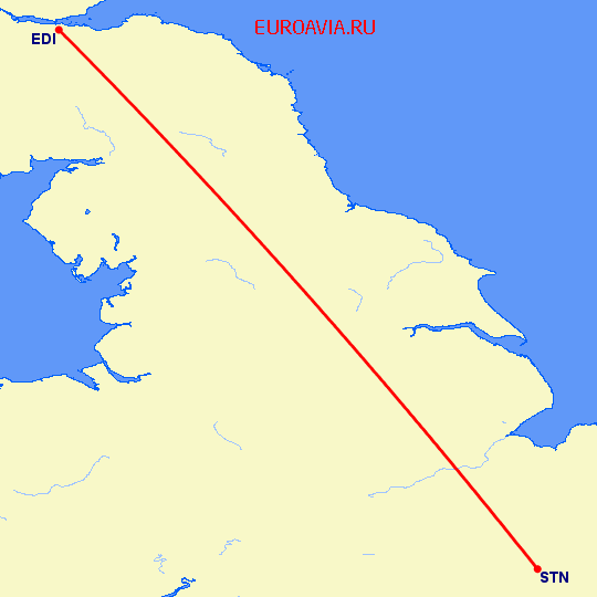 перелет Лондон — Эдинбург на карте