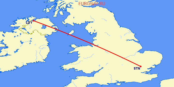 перелет Лондон — Лондондерри на карте