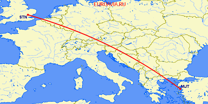 перелет Лондон — Mytilene на карте