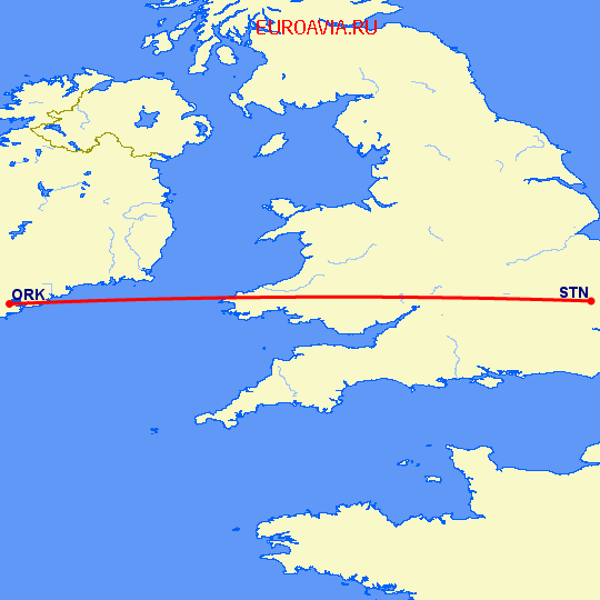 перелет Лондон — Корк на карте
