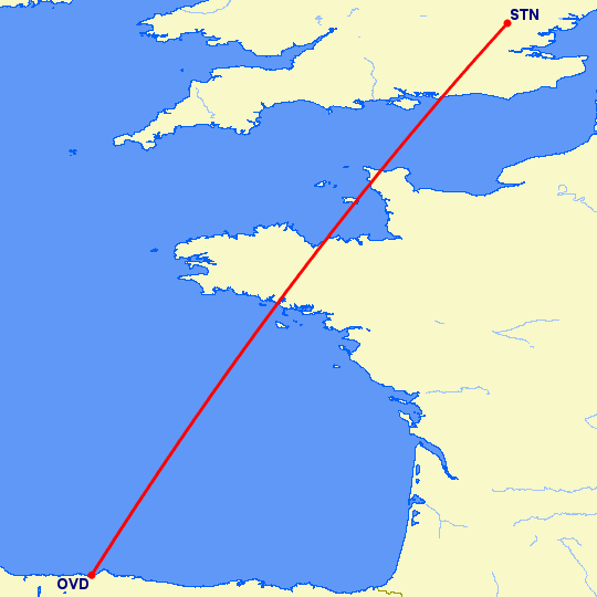 перелет Лондон — Овьедо-Авилес на карте