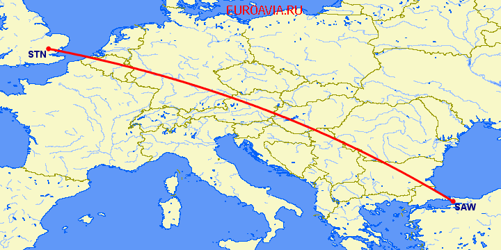перелет Лондон — Стамбул на карте