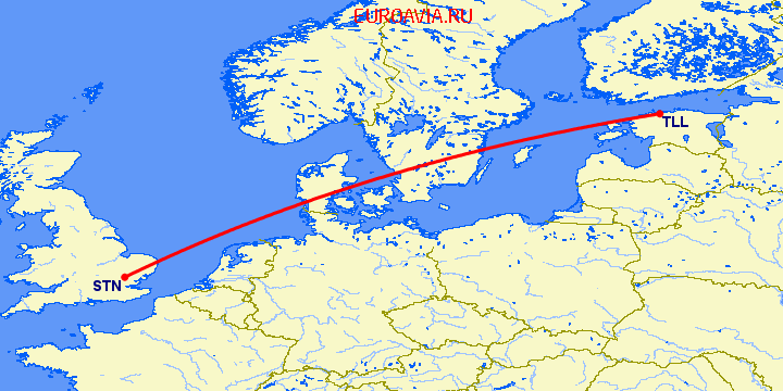 перелет Лондон — Таллин на карте