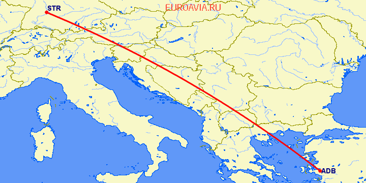 перелет Штуттгард — Измир на карте
