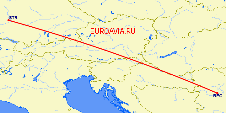 перелет Штуттгард — Белград на карте